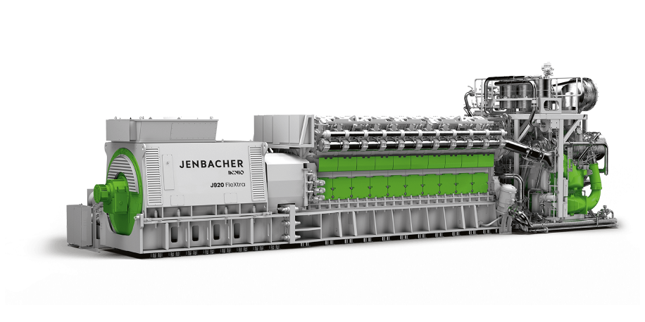 Front View of a Jenbacher J920 Flextra Gas Engine / branded